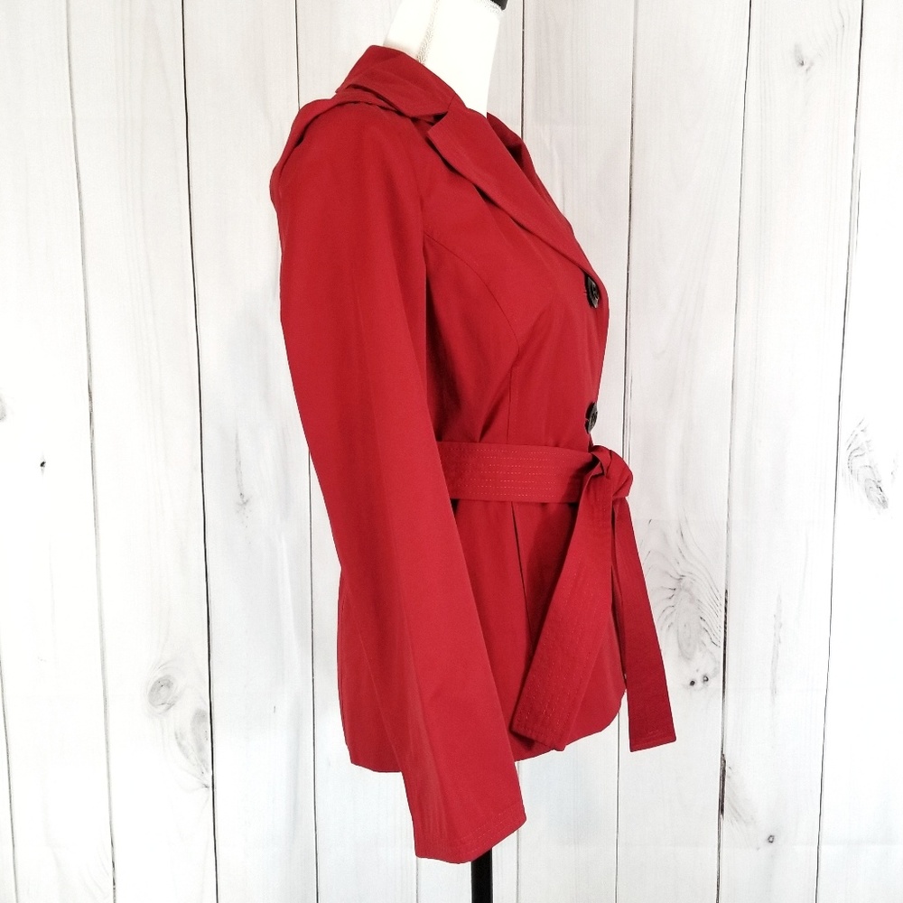 Ellen Tracy Button Down Tie Waist Hooded Jacket - Picture 3 of 7